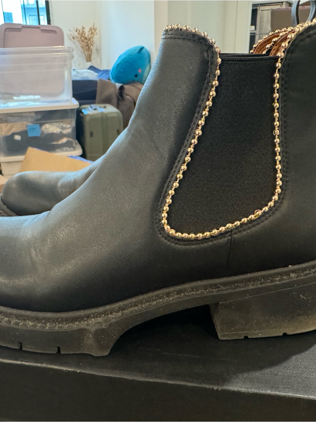 Coach Black Chelsea Boots With Gold Bead Trim